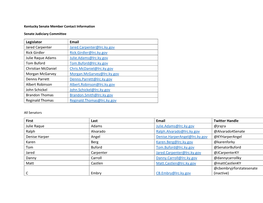 Legislator Email Jared Carpenter Jared.Carpenter@Lrc.Ky.Gov Rick