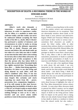 A RECURRING THEME in the WORKS of EDWARD ALBEE Renu Yadav Assistant Professor of English G C W Ateli Mahendergarh, Haryana