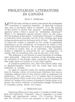 Proletarian Literature in Canada