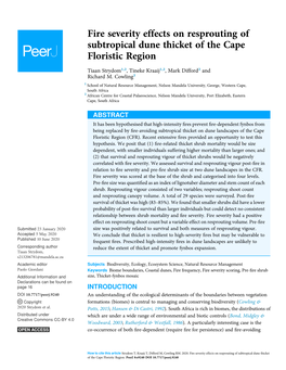 Fire Severity Effects on Resprouting of Subtropical Dune Thicket of the Cape Floristic Region