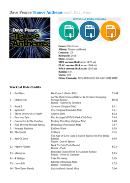 Dave Pearce Trance Anthems Mp3, Flac, Wma