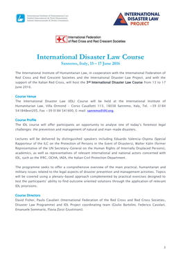 International Disaster Law Course Sanremo, Italy, 13 – 17 June 2016