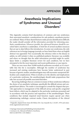 Anesthesia Implications of Syndromes and Unusual Disorders 1