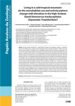 Do the Microhabitat Use and Activity Pattern Change with Elevation in the High‑Andean Lizard Stenocercus Trachycephalus (Squamata: Tropiduridae)?