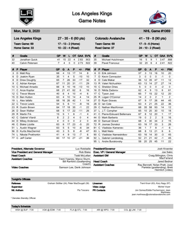 Los Angeles Kings Game Notes