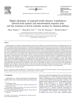 Higher Phylogeny of Zygaenid Moths (Insecta: Lepidoptera)