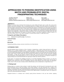 Approaches to Phishing Identification Using Match and Probabilistic Digital Fingerprinting Techniques