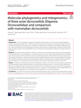 Molecular Phylogenetics and Mitogenomics