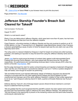 Jefferson Starship Founder's Breach Suit Cleared for Takeoff