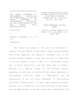 New Jersey Department of Environmental Protection Consents to the Form and Entry of This Order