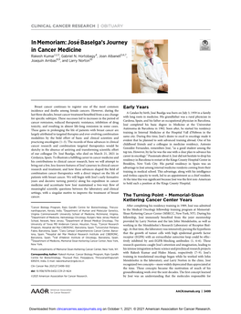 In Memoriam: José Baselga's Journey in Cancer Medicine