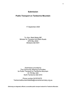 Submission Public Transport on Tamborine Mountain