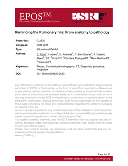 Reminding the Pulmonary Hila: from Anatomy to Pathology