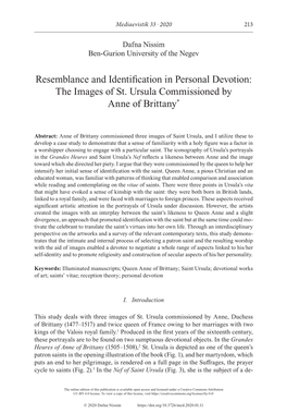 Resemblance and Identification in Personal Devotion: the Images of St. Ursula Commissioned by Anne of Brittany