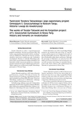 Twórczość Teodora Talowskiego I Jego Zapomniany Projekt Gimnazjum S. Goszczyńskiego W Nowym Targu. Historia I Uwagi Do Rewal