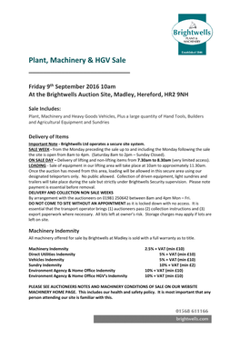 Plant, Machinery & HGV Sale