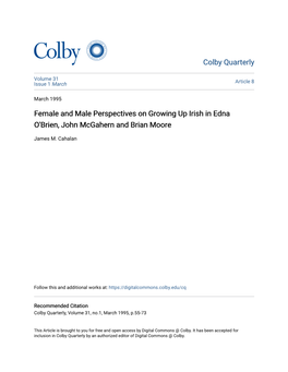 Female and Male Perspectives on Growing up Irish in Edna O'brien, John Mcgahern and Brian Moore