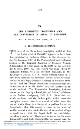 XV. the Rummindei Inscription and the Conversion of Asoka to Buddhism