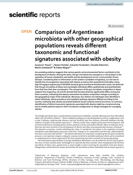 Comparison of Argentinean Microbiota with Other Geographical Populations Reveals Different Taxonomic and Functional Signatures Associated with Obesity