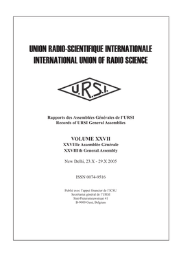 Union Radio-Scientifique Internationale International Union of Radio Science