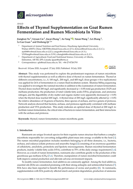 Effects of Thymol Supplementation on Goat Rumen Fermentation