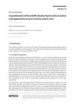 Crystallization of Fe and Mn Oxides-Hydroxides in Saline and Hypersaline Enviro Nments and in Vitro