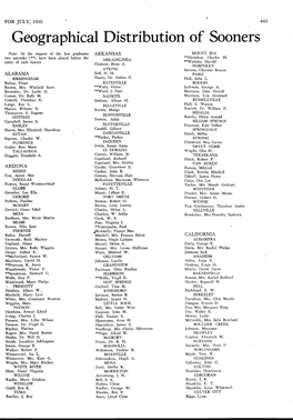 Geographical Distribution of Sooners Note : at the Request of the Law Graduates ARKANSAS MOUNT