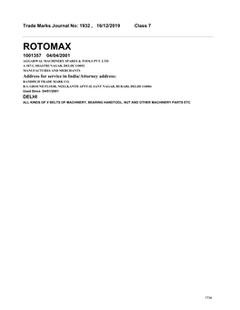 Rotomax 1001357 04/04/2001 Aggarwal Machinery Spares & Tools Pvt