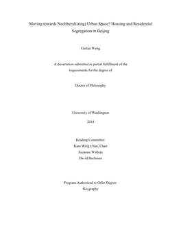 Moving Towards Neoliberal(Izing) Urban Space? Housing and Residential Segregation in Beijing