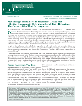 Mobilizing Communities to Implement Tested and Effective Programs to Help Youth Avoid Risky Behaviors: the Communities That Care Approach