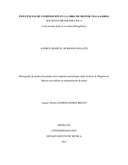 Influencias De Composición En La Obra De Heitor Villa-Lobos, Bachiana Brasileira No