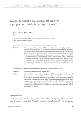 Związki Partnerskie Mniejszości Seksualnych W Programach Polskich Partii Politycznych