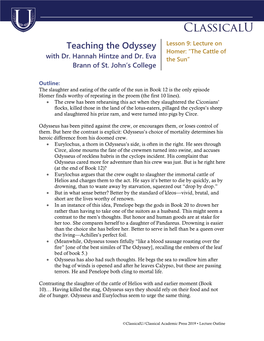 Teaching the Odyssey Lesson 9: Lecture on Homer: “The Cattle of with Dr