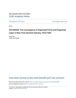 The Convergence of Organized Crime and Organized Labor in New York Garment Industry, 1920-1940