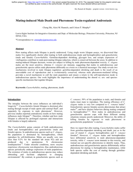 Mating-Induced Male Death and Pheromone Toxin-Regulated Androstasis