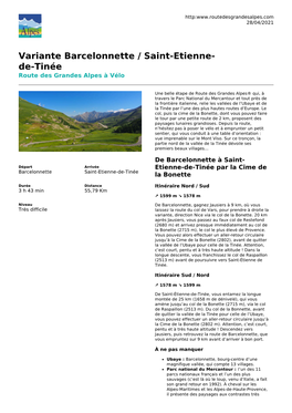 Variante Barcelonnette / Saint-Etienne- De-Tinée Route Des Grandes Alpes À Vélo