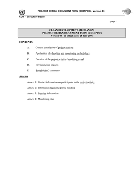 Clean Development Mechanism Project Design Document Form (CDM-PDD). (Version 03.2)