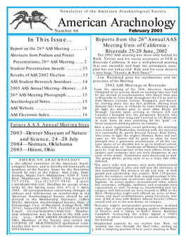 American Arachnology Number 66 February 2003