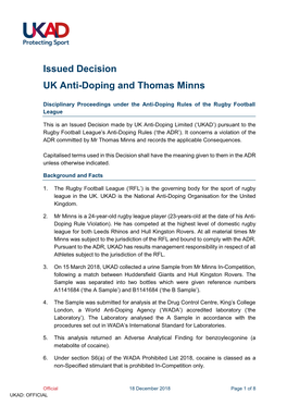 Issued Decision UK Anti-Doping and Thomas Minns