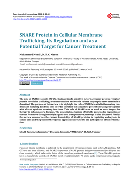 SNARE Protein in Cellular Membrane Trafficking, Its Regulation and As a Potential Target for Cancer Treatment