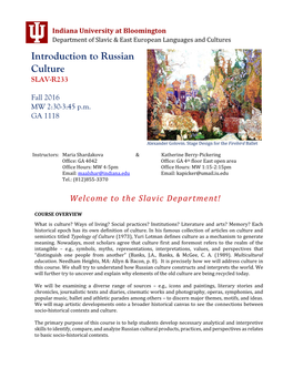 Introduction to Russian Culture SLAV-R233