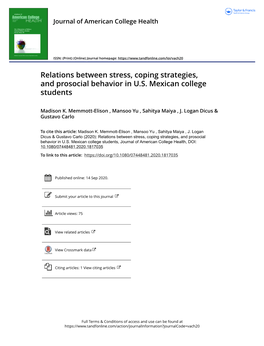 Relations Between Stress, Coping Strategies, and Prosocial Behavior in U.S