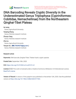 DNA Barcoding Reveals Cryptic Diversity in the Underestimated