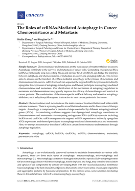 The Roles of Cernas-Mediated Autophagy in Cancer Chemoresistance and Metastasis