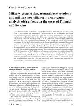 Military Cooperation, Transatlantic Relations and Military Non-Alliance – a Conceptual Analysis with a Focus on the Cases of Finland and Sweden