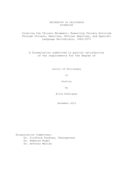 Covering the Chicano Movement: Examining Chicano Activism Through Chicano, American, African American, and Spanish- Language Periodicals, 1965-1973