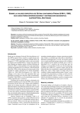 Sobre La Validez Específica De Setina Cantabrica Freina & Witt, 1985