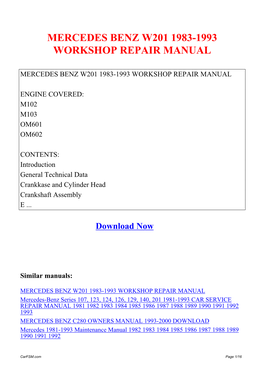 Mercedes Benz W201 1983-1993 Workshop Repair Manual