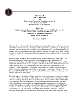 Statement of John G. Kavanagh Chief International Terrorism Operations Section II Counterterrorism Division Federal Bureau of Investigation