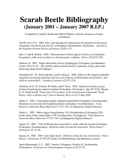Scarab Beetle Bibliography (January 2001 – January 2007 R.I.P.)
